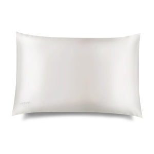 The Akoya Pearl Silk Pillowcase (King Size) by us.drowsysleepco—a smooth, white, rectangular silk pillowcase for skin and hair care—is shown on a plain white background with the brand's name subtly printed in light gray on the lower left corner.
