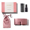The Damask Rose - Deep Sleep Collection by us.drowsysleepco includes a luxury pink silk sleep mask, matching pouch, deep sleep pillow spray, and a pink and white gift box—your ultimate sleep essentials displayed on a white background.