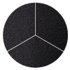 A black circle divided into three equal sections by thin white lines radiating from the center, creating a pie chart-like appearance.