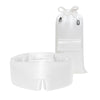 The drowsysleepco Akoya Pearl Sleep Mask is shown in front of its matching white silk drawstring pouch, both set against a simple background.